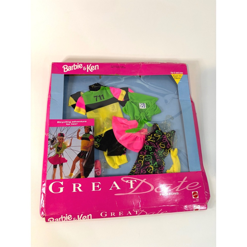 Vintage 1990 Barbie Ken Great Date Fashions Bicycling Adventure 2970 Mattel Neon
